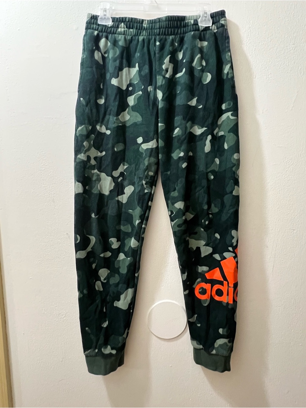 adidas Kids Green Camo Joggers with Orange Logo